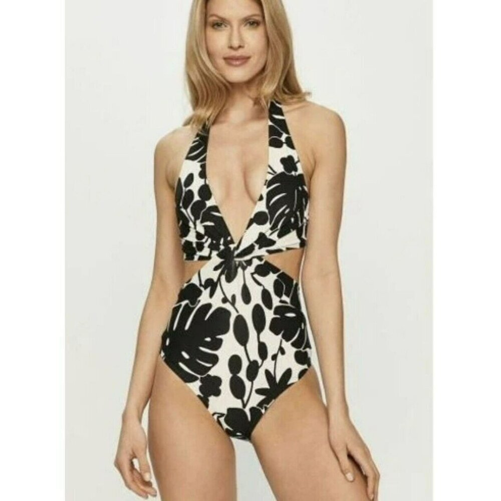 Kate Spade Monstera Knotted Halter Cutout One Piece Swimsuit Size 6 NWT